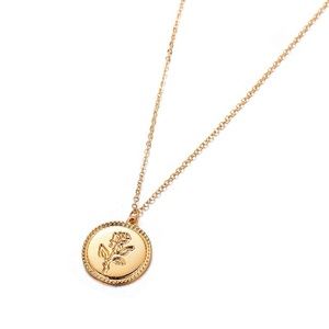 Rose flat disc charm pendant gold dainty necklace